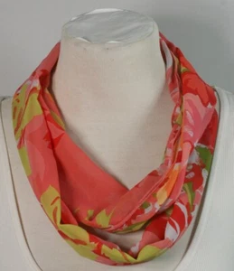 Infinity Schal, schönes Muster, orange oder pfirsichfarbenes Thema, Chiffon, Handarbeit - Bild 1 von 25