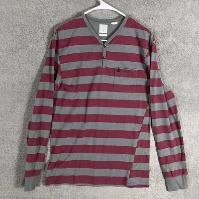 Volcom Long Sleeve Henley T Shirt Womens Large Striped Gray Red Long - Image 1 of 4