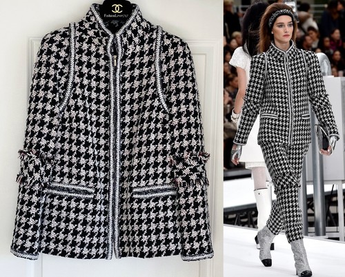 GIACCA CHANEL 17A RUNWAY NERA BIANCA HOUNDSTOOTH ARGENTO TRECCIA 38