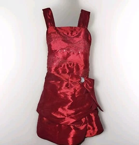 My Michelle Red Formal Dress Girls Size 10 Sparkle Bubble bottom Ruched Bow - Picture 1 of 8