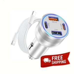 Chargeur Voiture 65W iPhone 15/16 Pro Max USB-C 4 Ports + Câble USB-C Tressé 6FT - Photo 1 sur 9