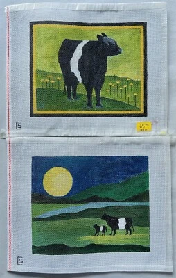 Lot Of 2 Needlepoint Canvas By Sandra Covington Cows Field Hand Painted 10”X8” - Image 1 of 4