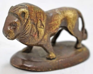 Antique Brass Standing Lion Figurine Original Old Hand Crafted Engraved - Picture 1 of 8