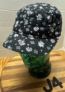 SOMBRERO MUJER BLANCO Y NEGRO ESTILO CADETE/MILITAR CON DISEÑO FLORAL USADO!!!! J4 - Imagen 1 de 3