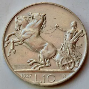 10 Lire 1927 Italy, Vittorio Emanuele III, Biga, Silver coin - Picture 1 of 2