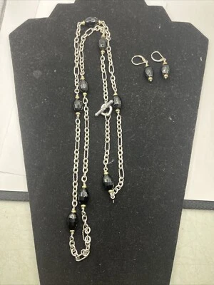 DAVID YURMAN FACETED ONYX STATION NECKLACE 925/18KYG 17.5” W/EARRINGS - Image 1 of 4