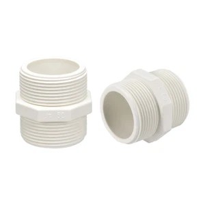2pcs PVC Pipe Fitting Hex Nipple G1-1/2 x G1-1/2 Male Thread Adapter Connector - Picture 1 of 4