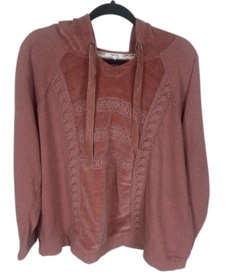 Women's Maurices Dusty Pink Mixed Fabric Lace Detail Hoodie Sweatshirt Size 2X - Image 1 of 4