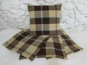 Cushion Cover, Brown, Beige, Pale Blue, Check, Chenille, 18", Soft, Cosy. - Picture 1 of 12