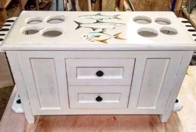 ARMARIO DE CAÑA Y CARRETE con ESTANTES DE CAÑA LATERAL cañas de pescar con mosca AGUA CALIENTE carretes señuelos Foto 1 de 4