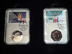 UK -  2020 - Guernsey / Jersey - Liberation Datestamp 50p Pair - Proof - Picture 1 of 3
