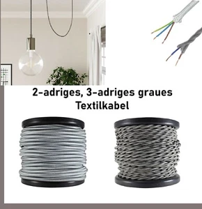 Textilkabel 2-adrige 3-adrige Stoffkabel Lampenkabel rund und gedreht aus Grau - Bild 1 von 13