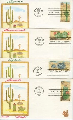 #1942-45 Desert Plants  FDC set of 4 Hand-painted by Pugh - Image 1 of 4