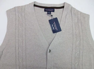 Cárdigan Tejido por Cable Roundtree & Yorke Chaleco Suéter $59 Avena Breather Beige Nuevo con Etiquetas - Imagen 1 de 4