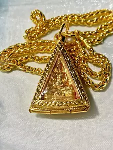 LP Sothon Yr 1989 with Necklace 20inch Yellow Gold Thai Buddha Amulet Talisman - Picture 1 of 14