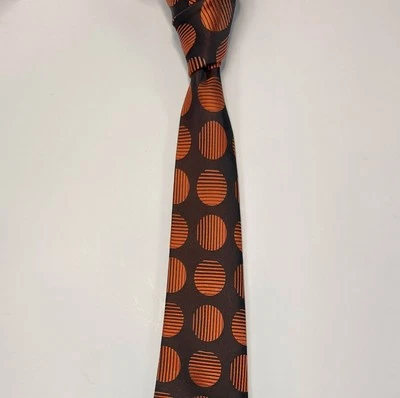 Marca Q Hecho en Italia Corbata Marrón/Naranja Poka Puntos 60" Largo 3" Hoja 1.5" Cola Foto 1 de 4