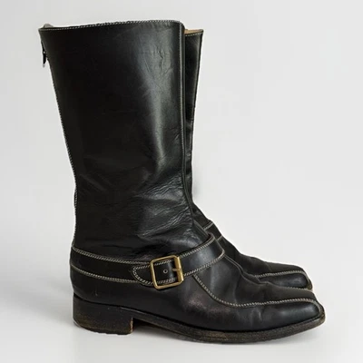 MANOLO BLAHNIK Boots Womens Sz 5 Black Leather Boots Riding Mid Calf Buckle - Image 1 of 4
