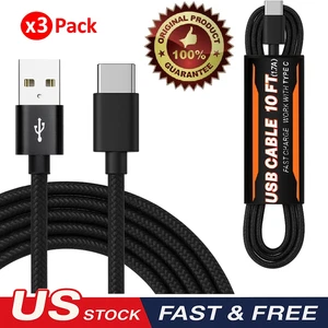 3x 10 FT Fast Charging Braided Cable Type C iPhone 15 16 17 Samsung S10 S20 S21 - Picture 1 of 4