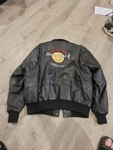 Vintage Honolulu Hard Rock Cafe Leather Bomber Jacket - Picture 1 of 5