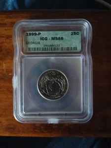 (A)**1999-P ICG MS 66 Georgia / Washington State Clad Quarter ** - Picture 1 of 2