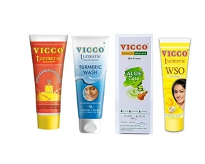 Vicco Glowing Skin Facewash 70g + 1 WSO 60g + 1 Turmeric Cream 70g + 1 Aloe Vera - Picture 1 of 1