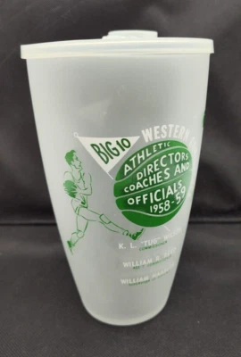 老式 Big 10 1958 篮球广告教练官员玻璃鸡尾酒摇椅和盖子 — 第 1/4 张图片