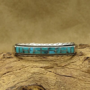 Vintage Sterling Silver Turquoise Inlaid Cuff Bracelet - Picture 1 of 4