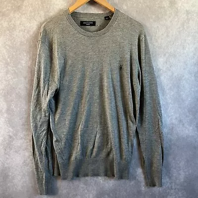 Mens AllSaints Sweater Gray Solid Crew Size Medium Preppy Classic Designer City - Image 1 of 4