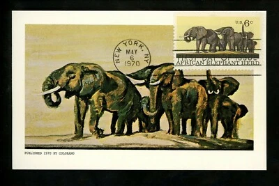 US FDC #1388 /// 1387//1390 Colorano Maximum Card 1970 NY History Elephants - Image 1 of 2