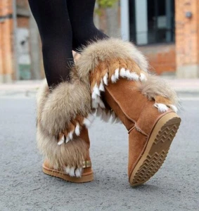 Nuevas botas elegantes para mujer de gamuza de cuero genuino real conejo piel de zorro media pantorrilla talla 9,5 - Imagen 1 de 15