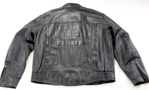 harley davidson mens jacket 2XL black leather Shifter vintage vents embossed bar - Picture 1 of 16