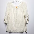 Ruby Rd Women's L Ivory Floral Lace Overlay Top with Tank Blouse Boho Cottage