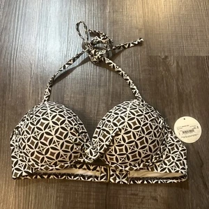 New Stylus Bikini Swim Top Size Small Halter Push-Up Black Brown Swimsuit NWT - Picture 1 of 5