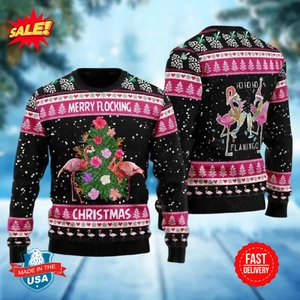 Flamingo Ugly Christmas Sweater, Flamingo Santa Xmas Sweater, Christmas Tree Swe - Picture 1 of 2