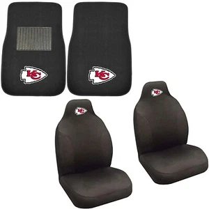 New Kansas City Chiefs Carpet Front Floor Mats & Seat Covers 4PC Combo - Picture 1 of 3