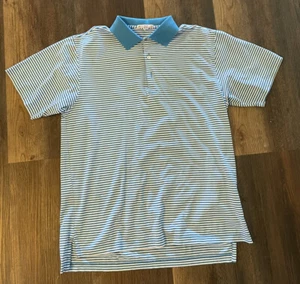 Peter Millar Crown Crafted Polo Blue And White Stripped Sz M - Picture 1 of 3