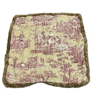 Woven Tapestry Toile French Country Fringe Pillow Cover Granny Apple Green Red - Picture 1 of 7