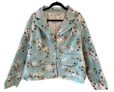 Chaqueta Blazer Mujer Cato Estampado Floral Talla 22/24W Azul Beige Algodón Talla Grande Foto 1 de 4