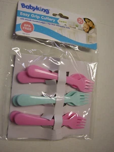 Baby King Cutlery Set, Set of 6 (3 Forks & 3 Spoons), Pink & Green, Brand New - Picture 1 of 1