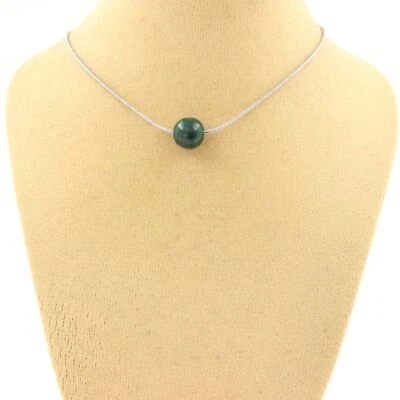 Collana 1 Perla Malachite Del Congo Qualità 7A 8 Mm. Catena IN Acciaio Fem - Immagine 1 di 4
