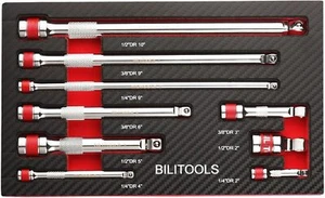 BILITOOLS Set di Prolunghe Oscillanti, 9 PZ Set di Prolunghe 1/4 3/8 1/2, Cricchetto - Foto 1 di 3