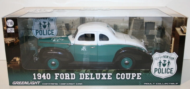 Greenlight 1/18 Scale 12972 - 1940 Ford Deluxe Coupe - New York Police Dept NYPD - Image 1 of 4