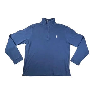 Polo Golf Ralph Lauren Sweater Mens M Navy Blue Terry Jersey 1/4 Zip Pullover - Picture 1 of 7
