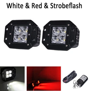 Pair 24W Red/White Strobe Flush Mount Led Work light Pods & Free Wiring Remote - Picture 1 of 6