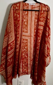 Zara Kimono Women Top M Brown Colorful Embroidered Tropical Cover Up - Picture 1 of 10