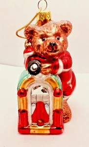 Hand Blown Teddy Bear Ornament Teddys in Time Brass Key Collectibles Juke Box - Picture 1 of 7