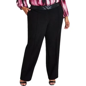 Calvin Klein Womens Black Faux Leather Trim Wide Leg Pants Plus 20W BHFO 0518 - Picture 1 of 1