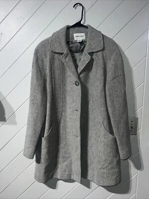 复古 Cabin Creek 女式外套 100% 羊毛 Heather 灰色 12 码 — 第 1/4 张图片