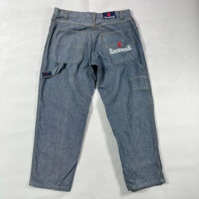 Jeans Carpintero Vintage Rocawear Hombres 36x29 Azul Suelto Y2K Bolsillo Bordado Foto 1 de 4