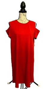 Ronnie Nicole Red Cold Shoulder Short Sleeve Dress with Brass Back Zip Size 12 - Picture 1 of 6
